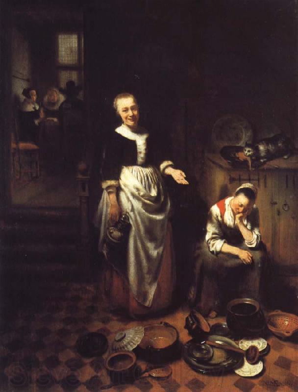 Nicolas Maes Interior with a Sleeping Maid and Her Mistress Germany oil painting art